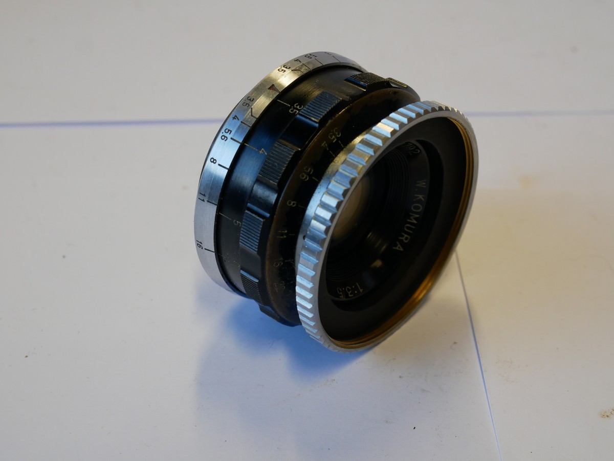 W Komura 35mm f3.5 coated black lens, L39 Rangefinder coupled