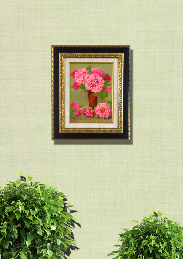 志村好子・バラの絵「薔笑」（ピンク）油彩・F4