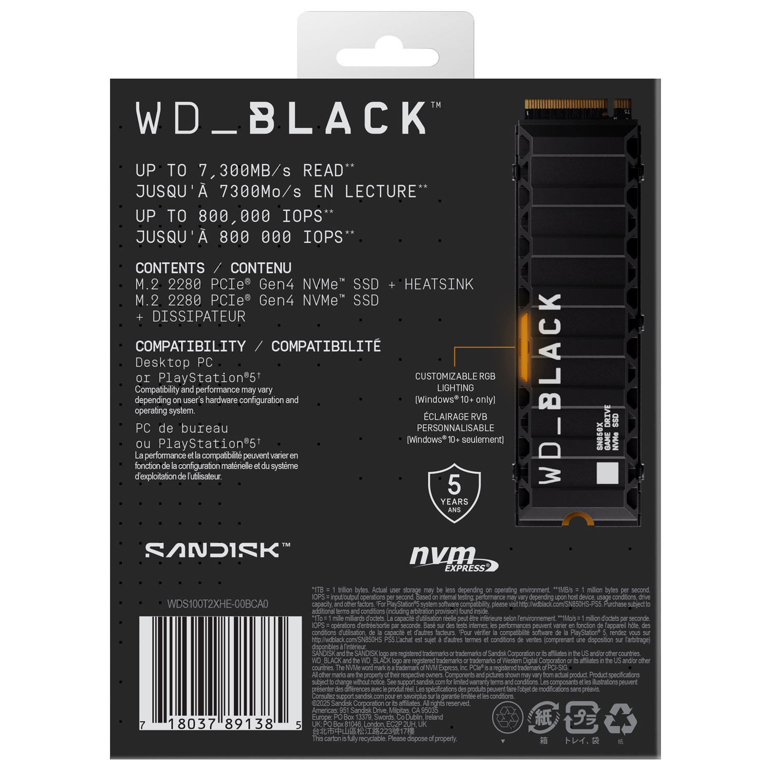 WD SN850X 1TB Internal SSD PCIe Gen 4 x4 NVMe with Heatsink for