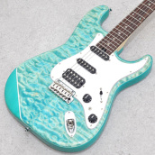 Kz Guitar Works ST Trad 22 SSH7 Quilted Maple Trans Aqua Blue