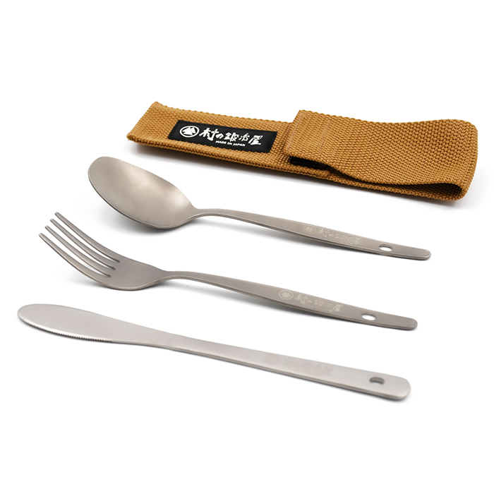 村の鍛冶屋チタンキャンプカトラリー 3本セット (ナイフ・フォーク