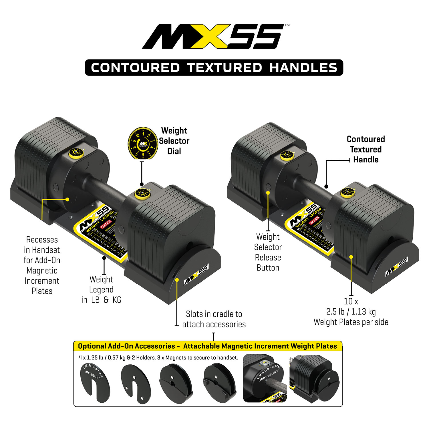 EVO MX55 Adjustable Contoured Dumbbells | MX Select | Rapid Weight