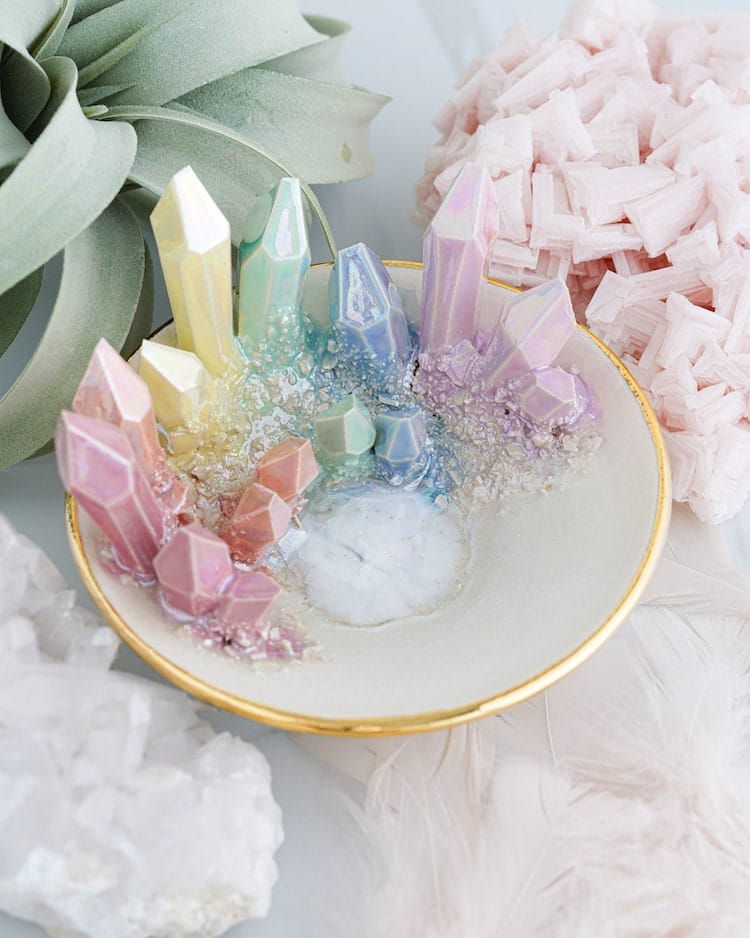 Handmade Ceramic Tableware Features Colorful Clusters of Crystals