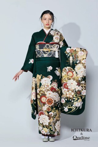 振袖専門店 オンディーヌの振袖 /緑色/ゴールド色/古典/花柄/ OE-1547