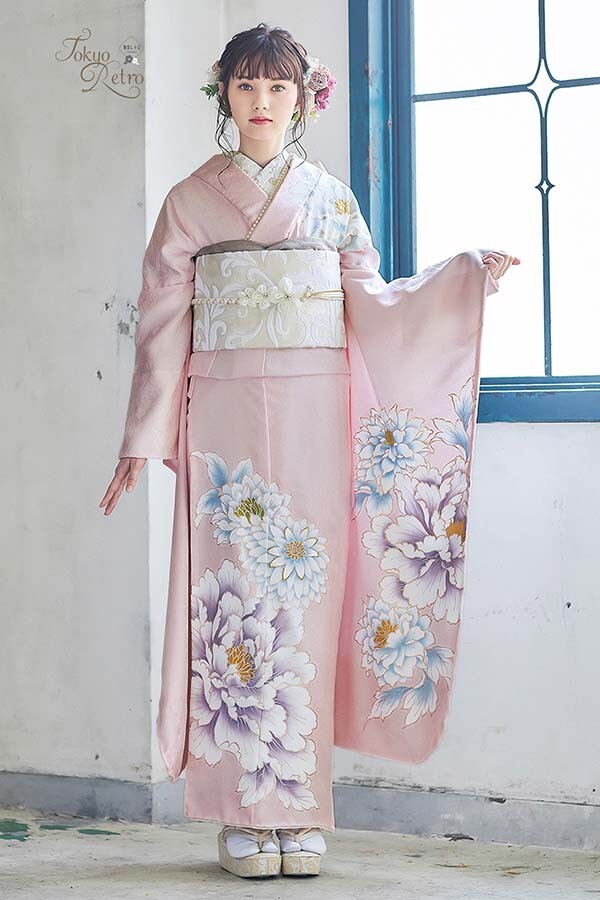 First Collectionの振袖 /ピンク色/レトロ/牡丹柄/ 東京レトロ TR312