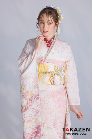 しおり 桜の花模様振袖6点セット 金駒刺繍 トールサイズ ガード加工