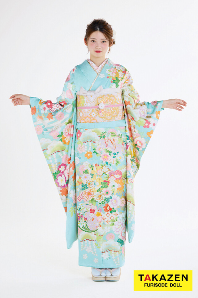 TAKAZENの振袖 /水色/古典/花柄/ 最新作プレミアム古典 水色/淡い色 菊