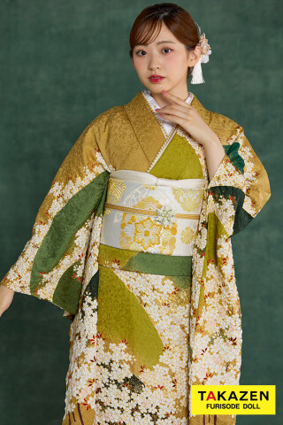 TAKAZENの振袖 /緑色/その他色/古典/桜柄/ プレミアム古典 青柳/最高級