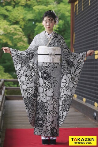 TAKAZENの振袖 /黒色/白色/古典/花柄/ プレミアム古典 逸品本疋田総