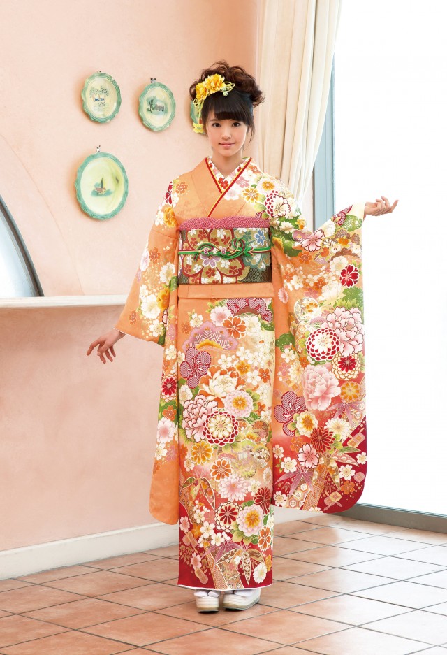 佐藤貸衣裳店の振袖 /オレンジ色/赤色/古典/花柄/ オレンジ*☆花柄