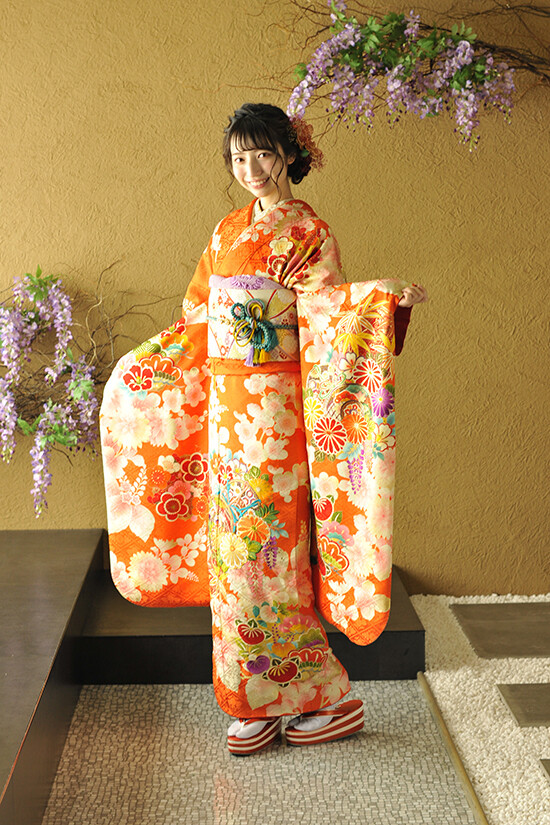SISUIの振袖 /オレンジ色/ピンク色/古典/菊柄/ No.80-4265 | My振袖