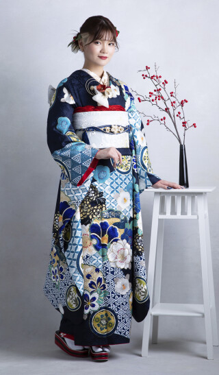 セゾンふりそで館の振袖 /緑色/ピンク色/古典/桜柄/ 03716 うぐいす