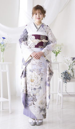 セゾンふりそで館の振袖 /緑色/ピンク色/古典/桜柄/ 03716 うぐいす