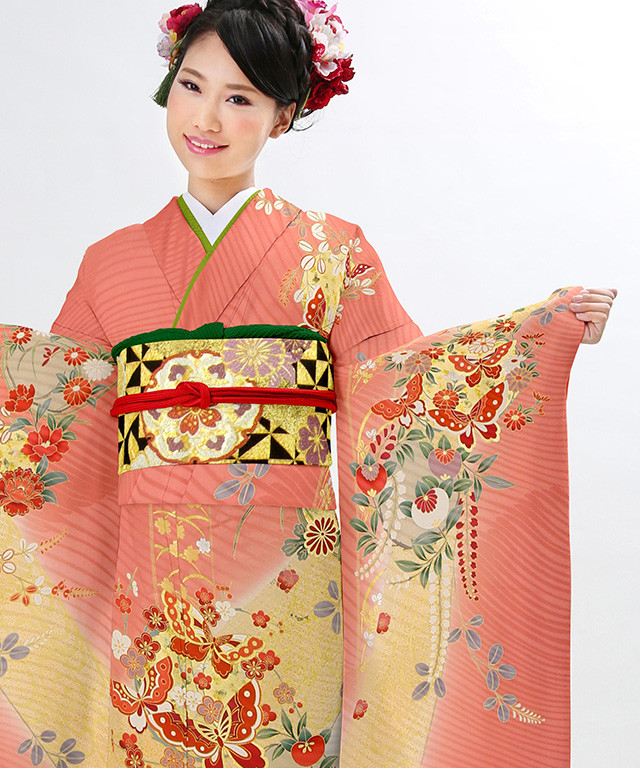振袖レンタル＆販売 はい乃の振袖 /ピンク色/ゴールド色/古典/蝶柄