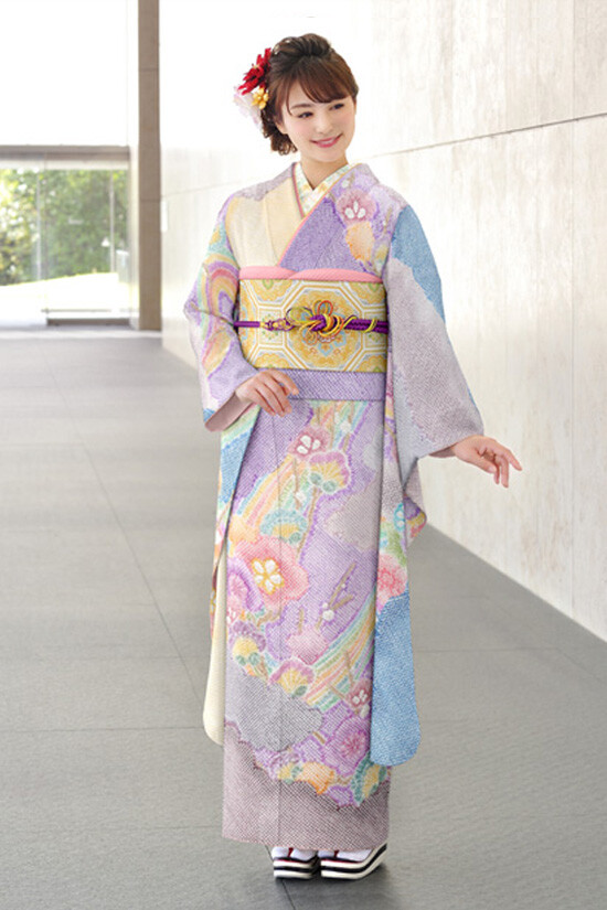 千里中央 京ごふく たかはしの振袖 /紫色/黄色/古典/雪輪柄/ 竹田庄