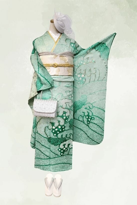 東京着物 結鶴 中目黒店の振袖 /緑色/古典/波柄/ 総絞り振袖 | My振袖