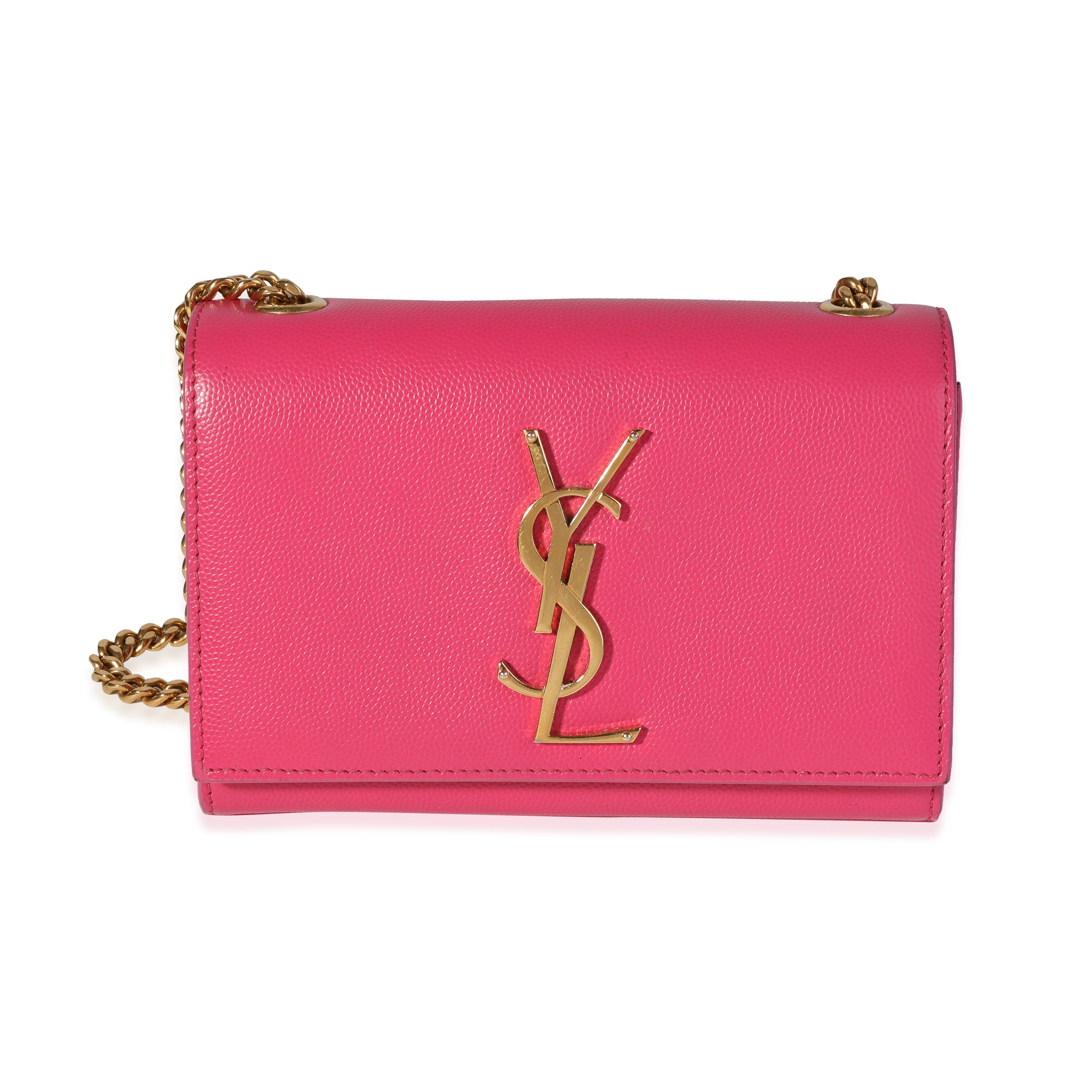 Saint Laurent Hot Pink Grain De Poudre Small Kate Chain Bag