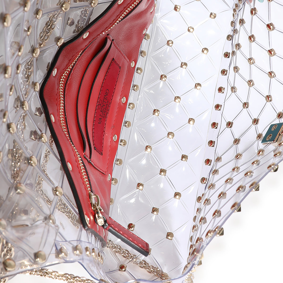 Valentino Clear PVC Medium Rockstud Spike Bag | myGemma | Item #124348