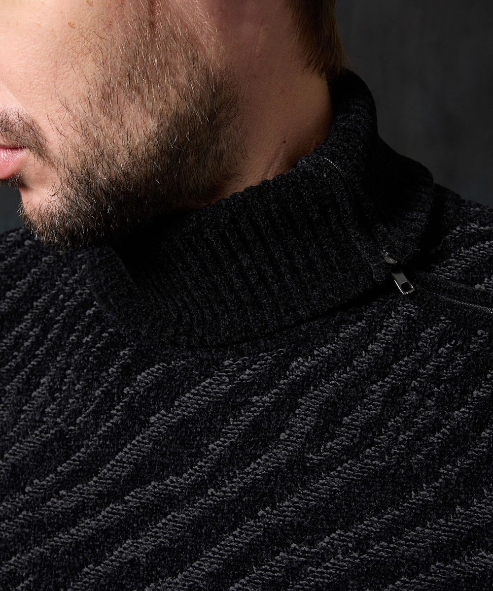 ゼブラ柄衿ファスナータートルネックニット｜プルオーバー｜ニコル公式