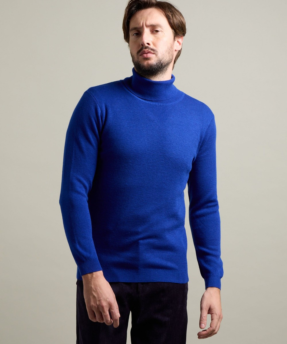 HIDEAWAYS BLACK】シルク混 ミラノリブタートルネックニット｜プル