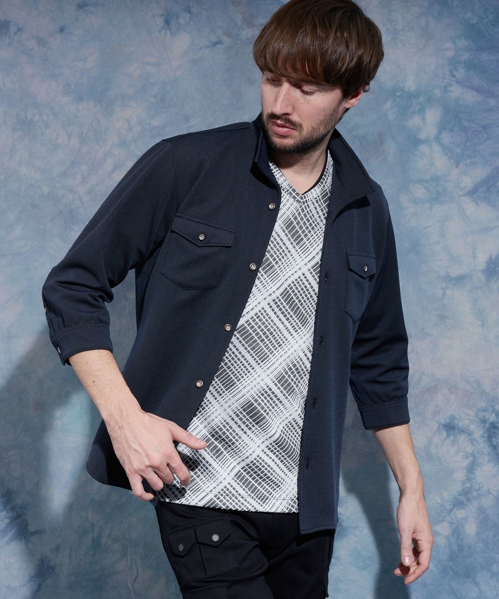 つるこ様シャツ36 カラーコーティングスタンドカラーシャツ｜長袖