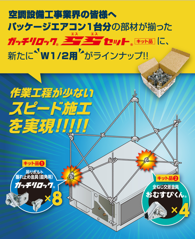 吊りボルト振れ止め金具「ガッチリロックssセット(キット品)」｜新商品