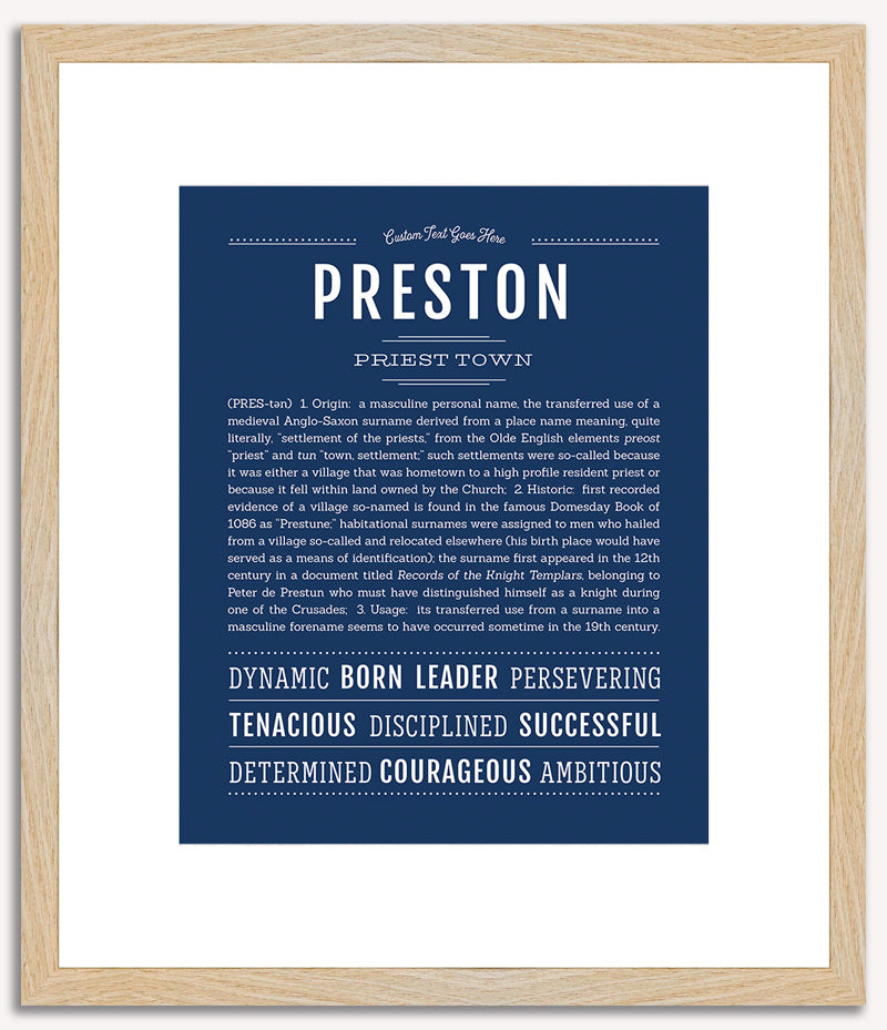 Preston Personalized Name Meaning Art Prints – Name Stories