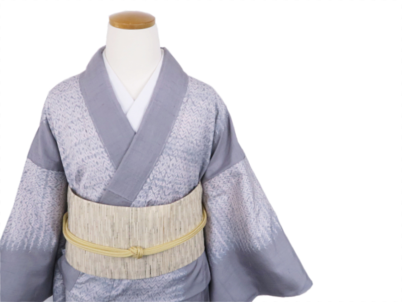 単衣】グレーにピンクの絞り柄 紬 | たまるや七草着物店