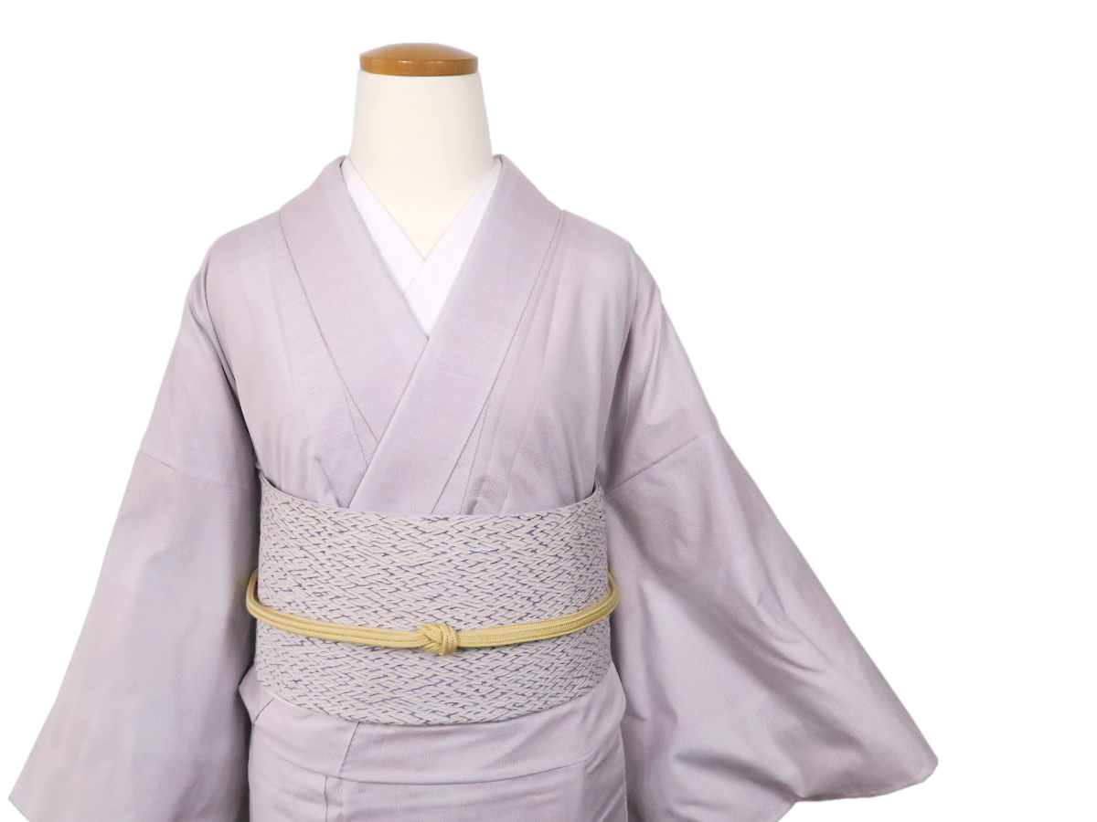 グレー×淡紫 シンプル白大島 身幅ゆったり | たまるや七草着物店