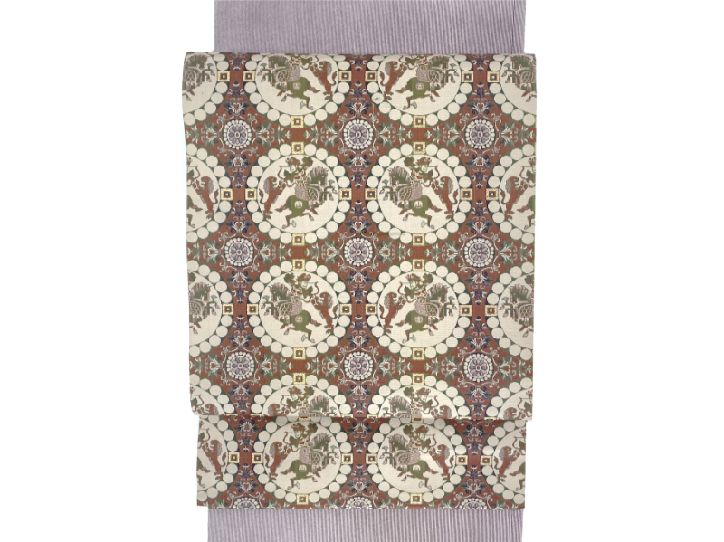 龍村美術織物 獅子狩文錦 開き名古屋帯 | たまるや七草着物店