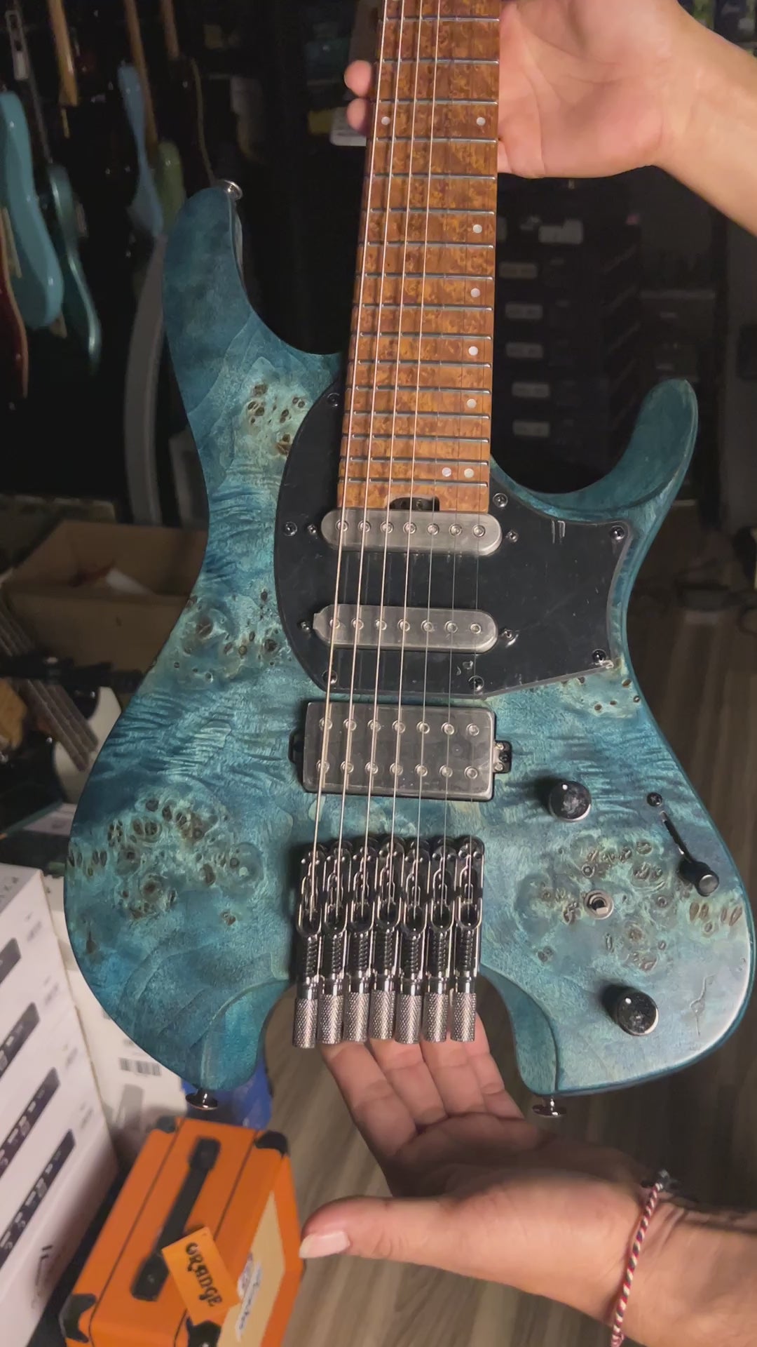 Ibanez Q547PB-COL Headless 7-String w/Bag in Cosmic Blue Low Gloss