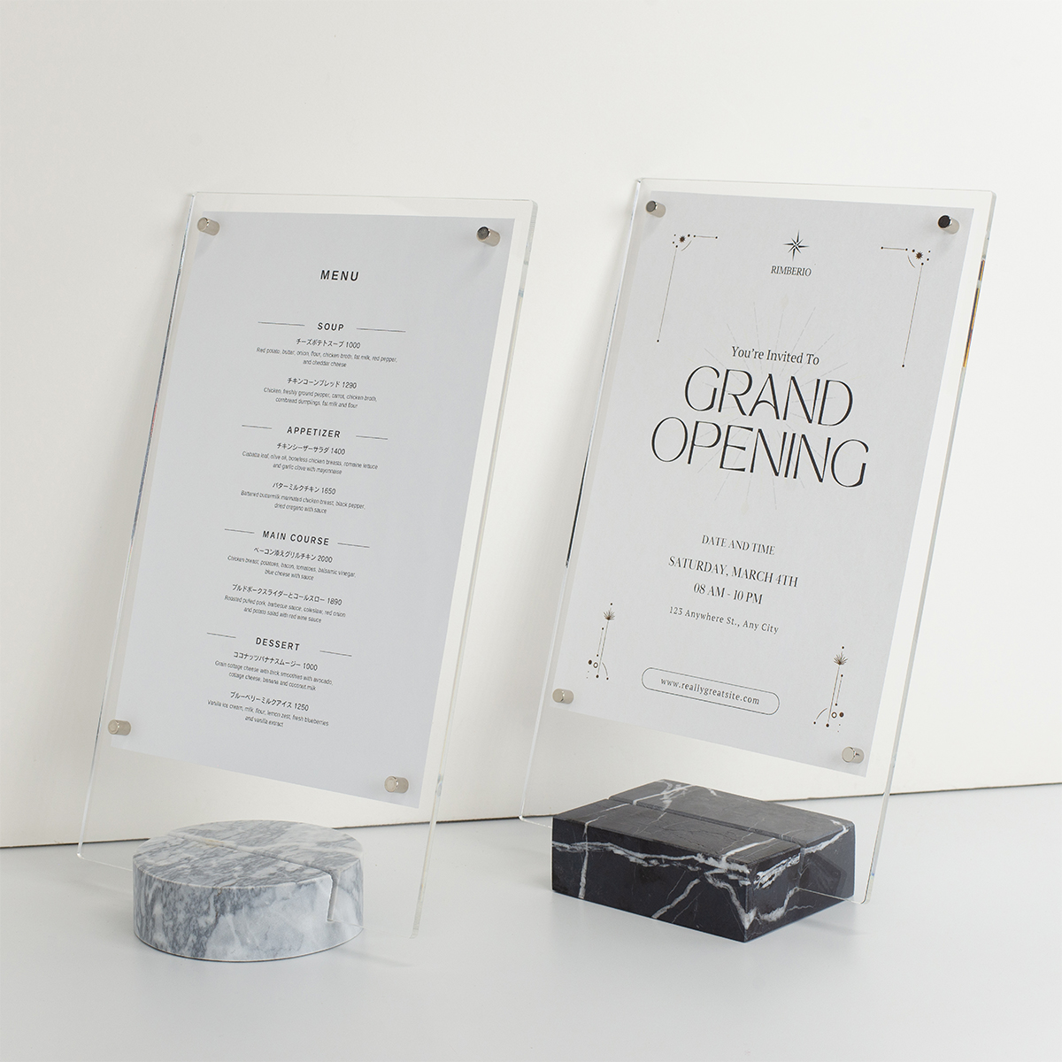 重厚な存在感 石製サインホルダー［角型］｜天然大理石×マグネット式