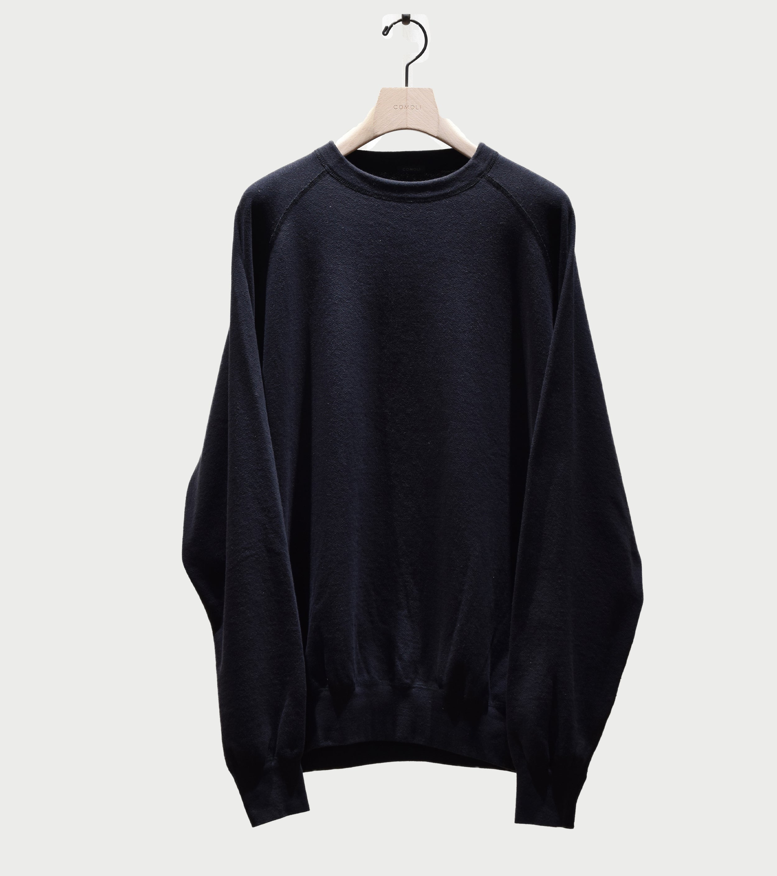 COMOLI LW コットン裏毛 クルーネック, Black – Navyblue