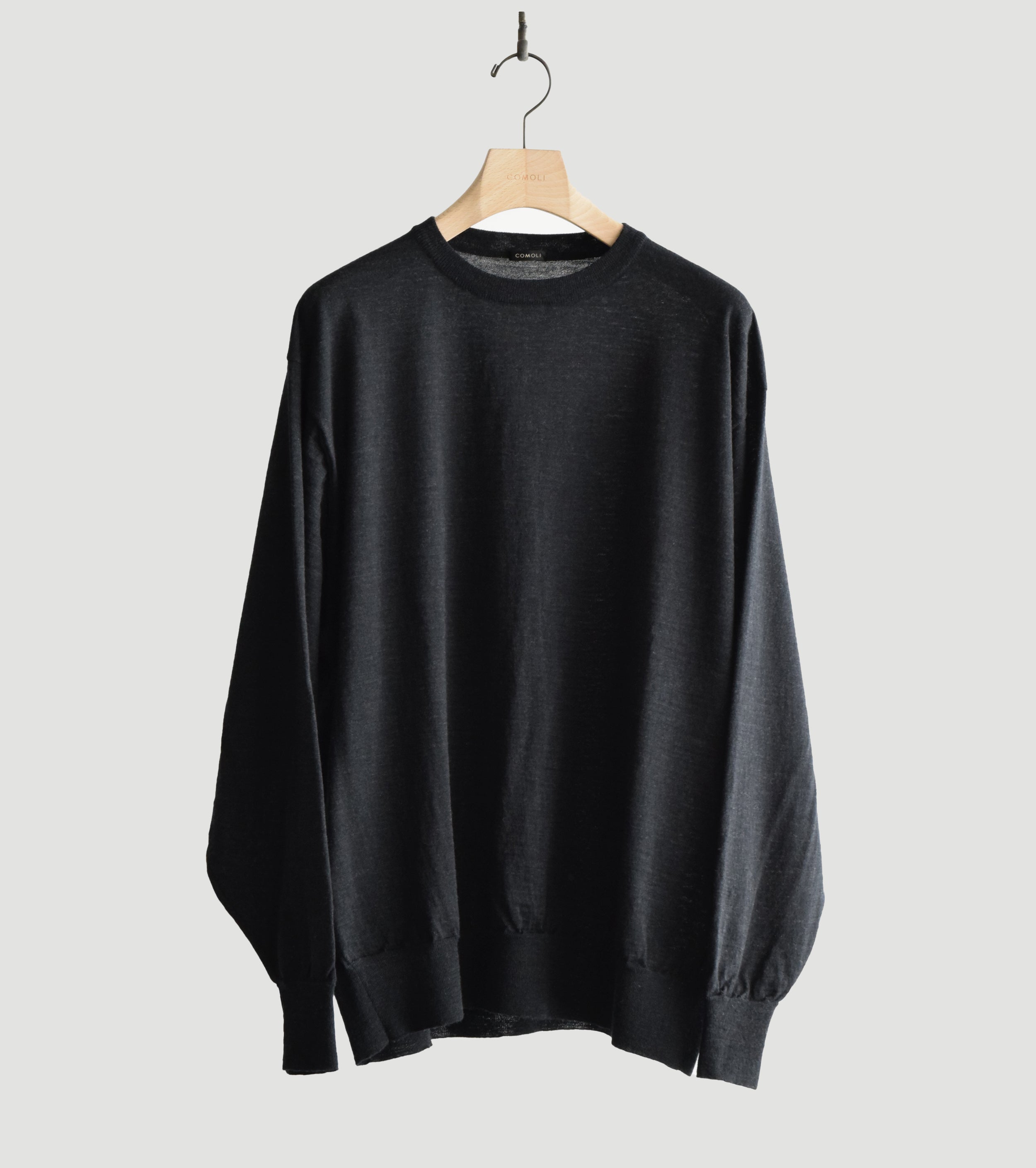 COMOLI Wool Crew Neck Knit , Charcoal – Navyblue