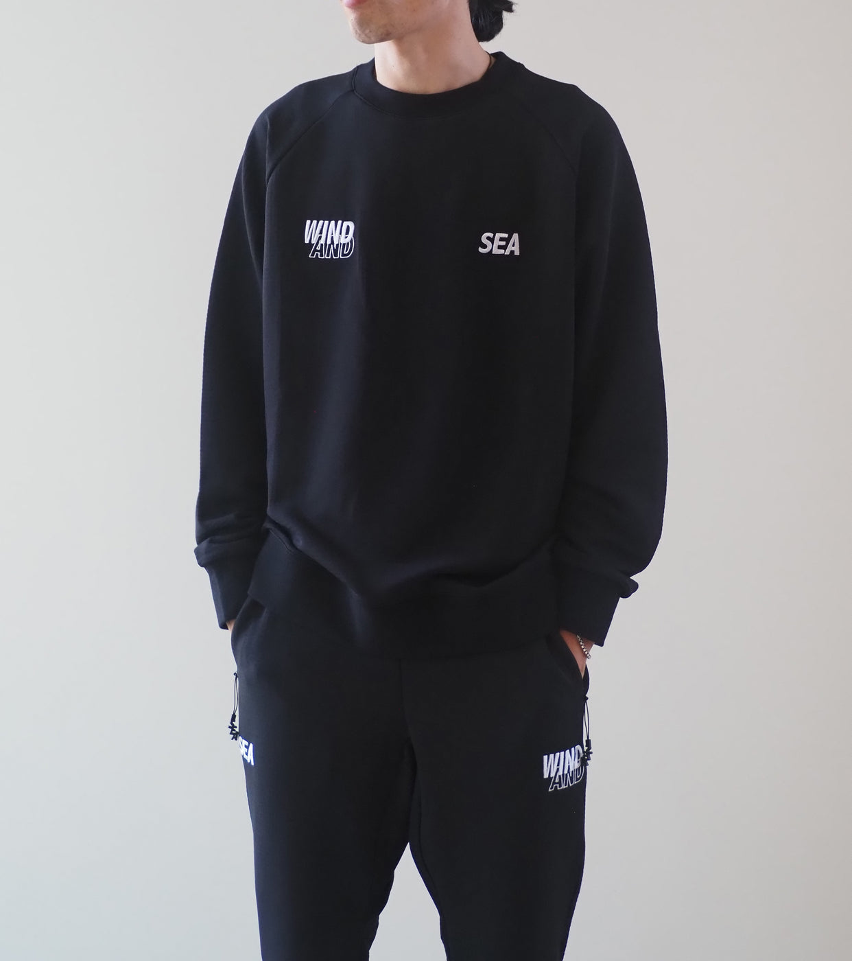 WIND AND SEA ウィンド エアテックス ラグラン クルーネック , Black