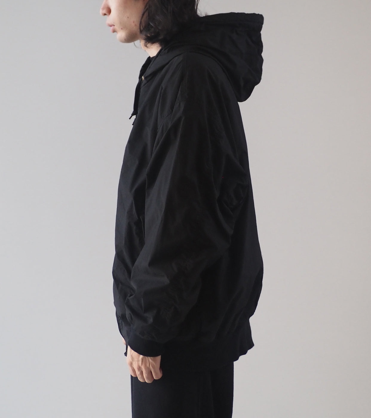 COMOLI コットン ナイロン ジップパーカ , Black – Navyblue