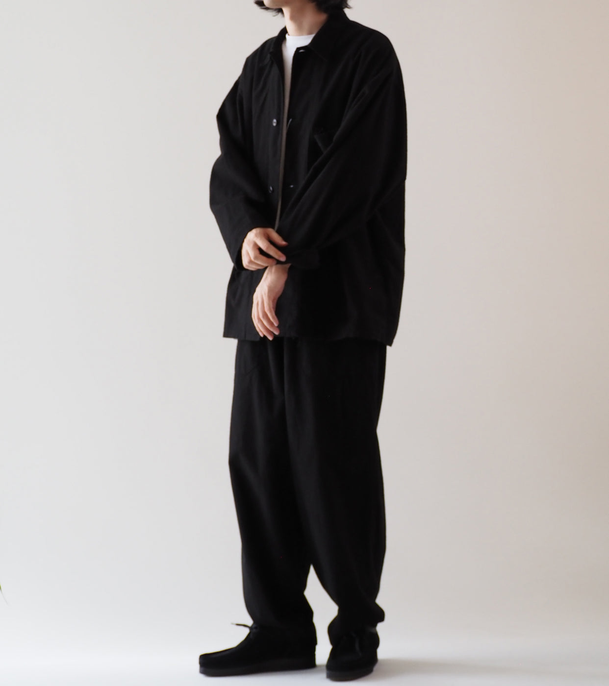 COMOLI コットンネル シャツ ジャケット, Black – Navyblue