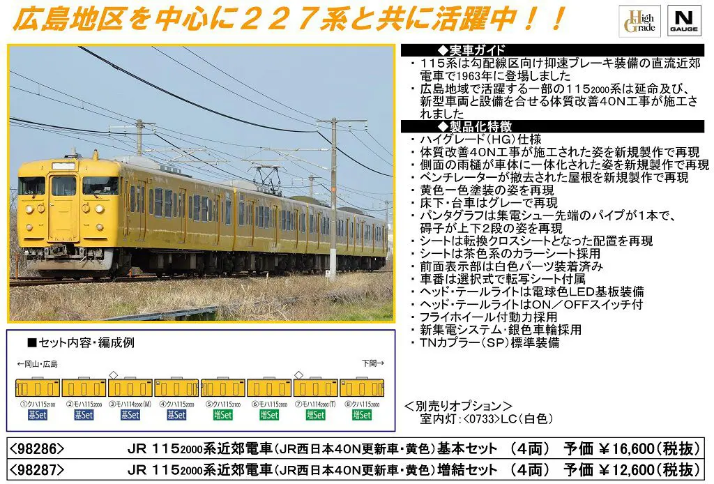TOMIX】JR 115 2000系近郊電車（JR西日本40N更新車・黄色）基本セット