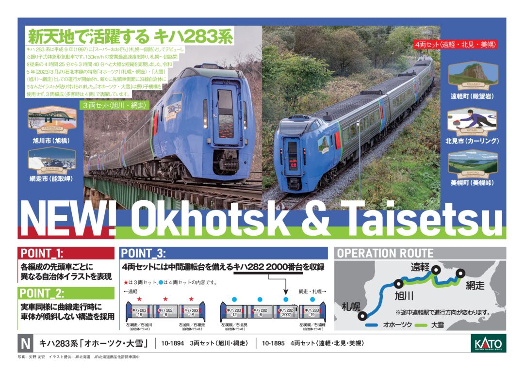 KATO キハ283系 「オホーツク・大雪」 4両セット＜遠軽・北見・美幌