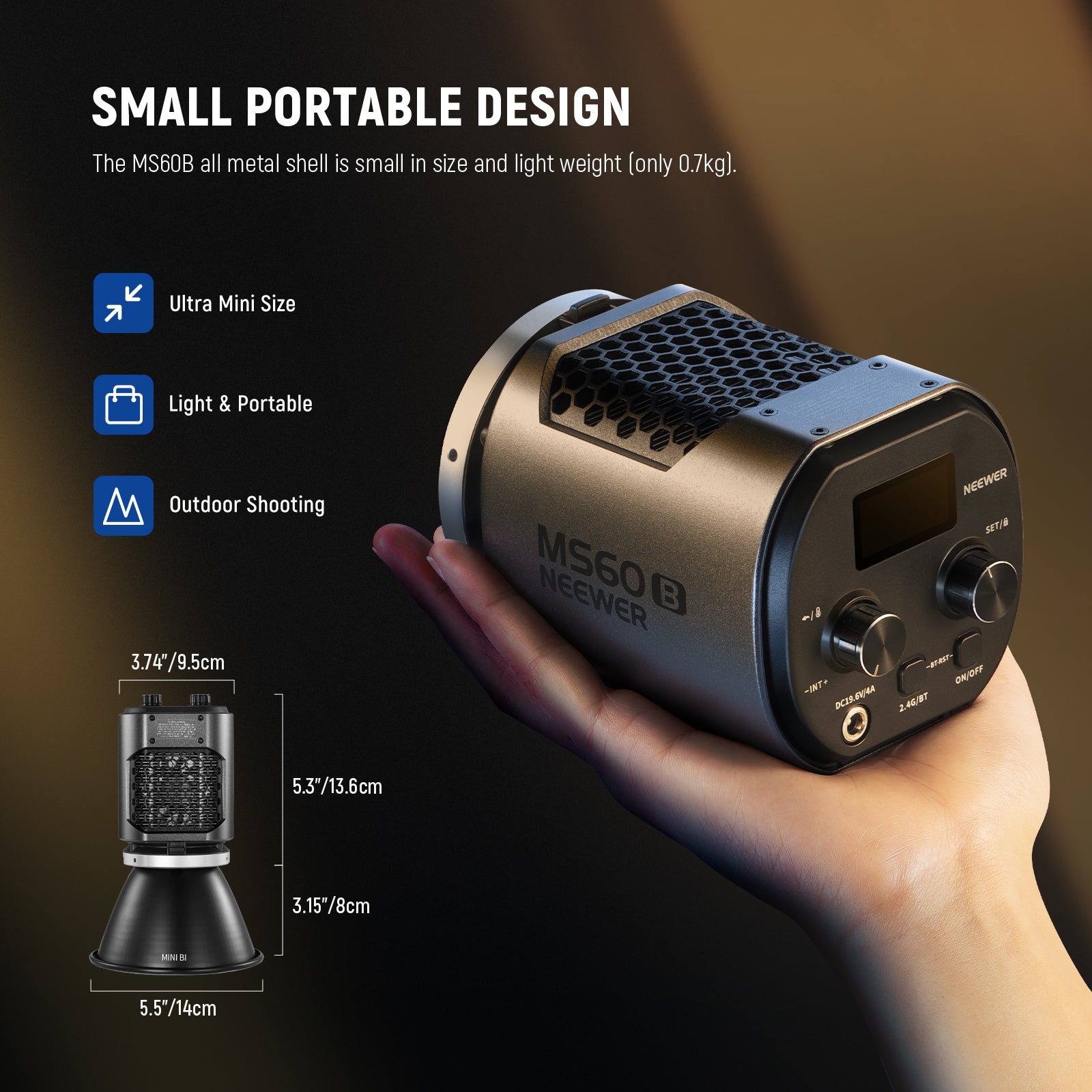 NEEWER MS60B Bi-color LED Video Light | Handheld Light