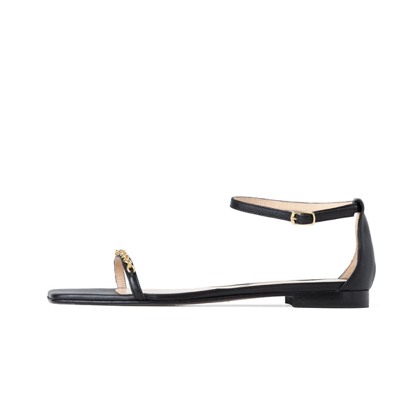 ゴールドチェーンアンクルストラップサンダル 7412/GLAM/BLACK