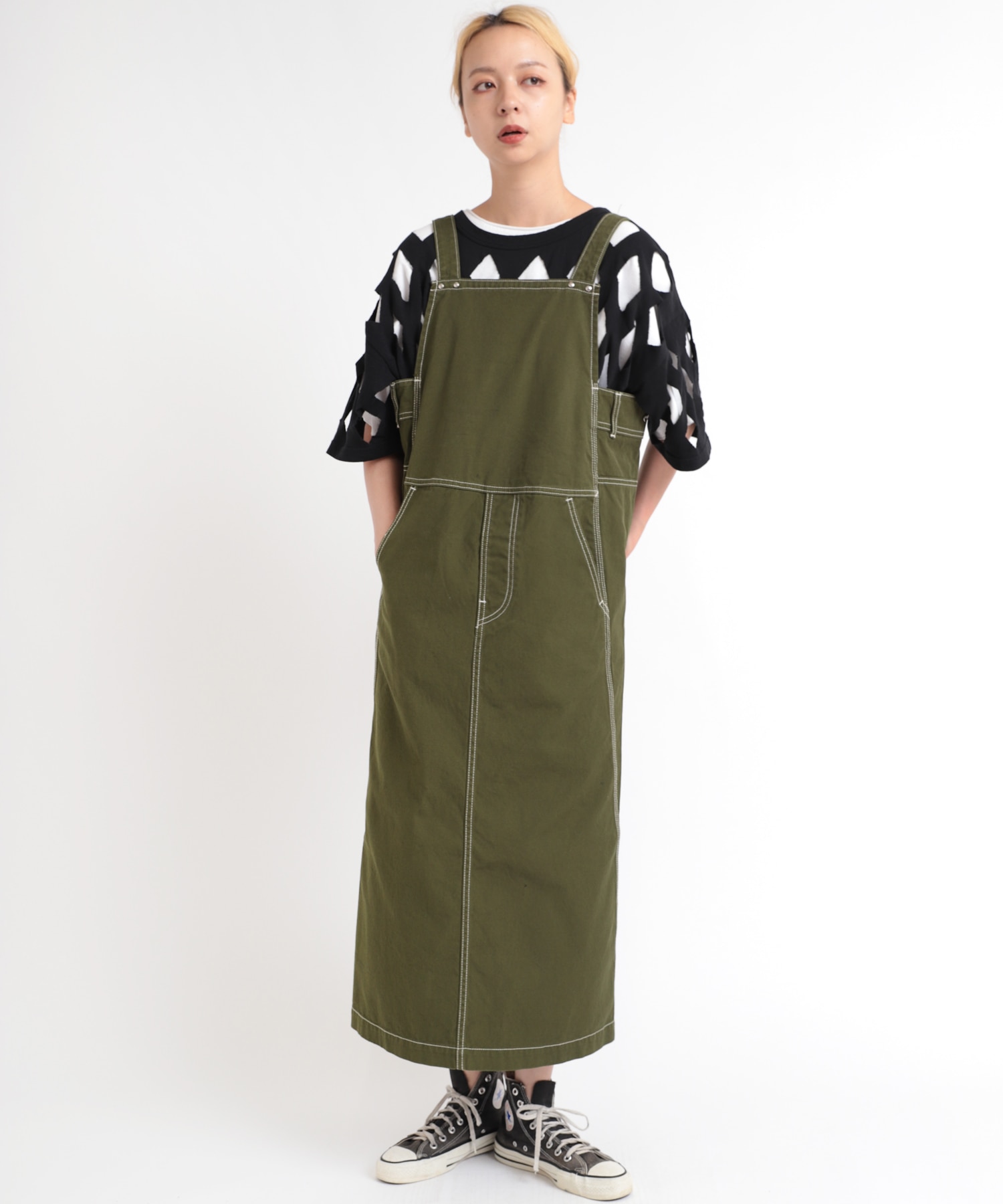 D1599 キャンバスワークワンピース(M ブラック): ワンピース - RNA