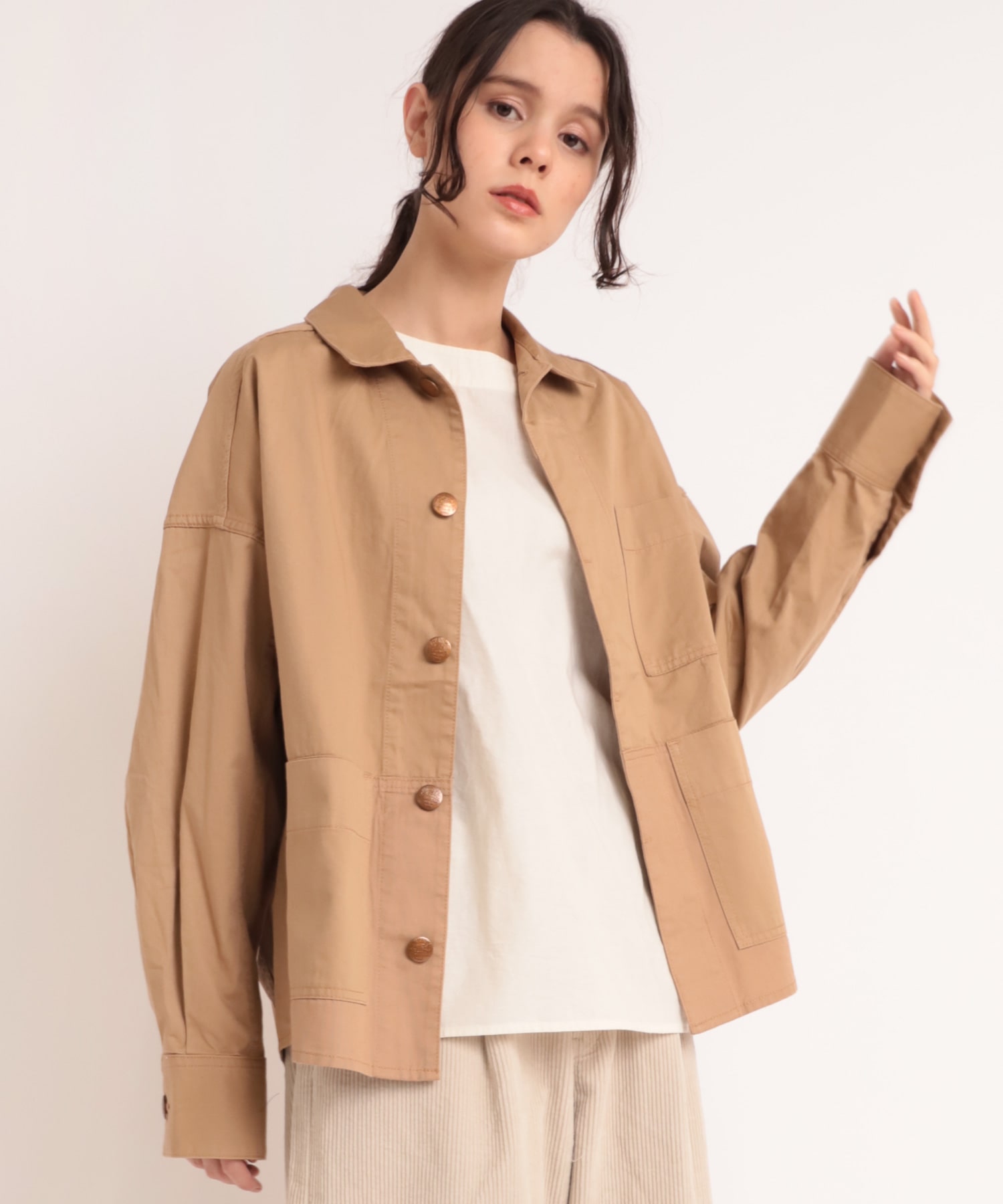 J1986 ヘリンボン/オックスカバーオール(M キャメル): アウター - RNA