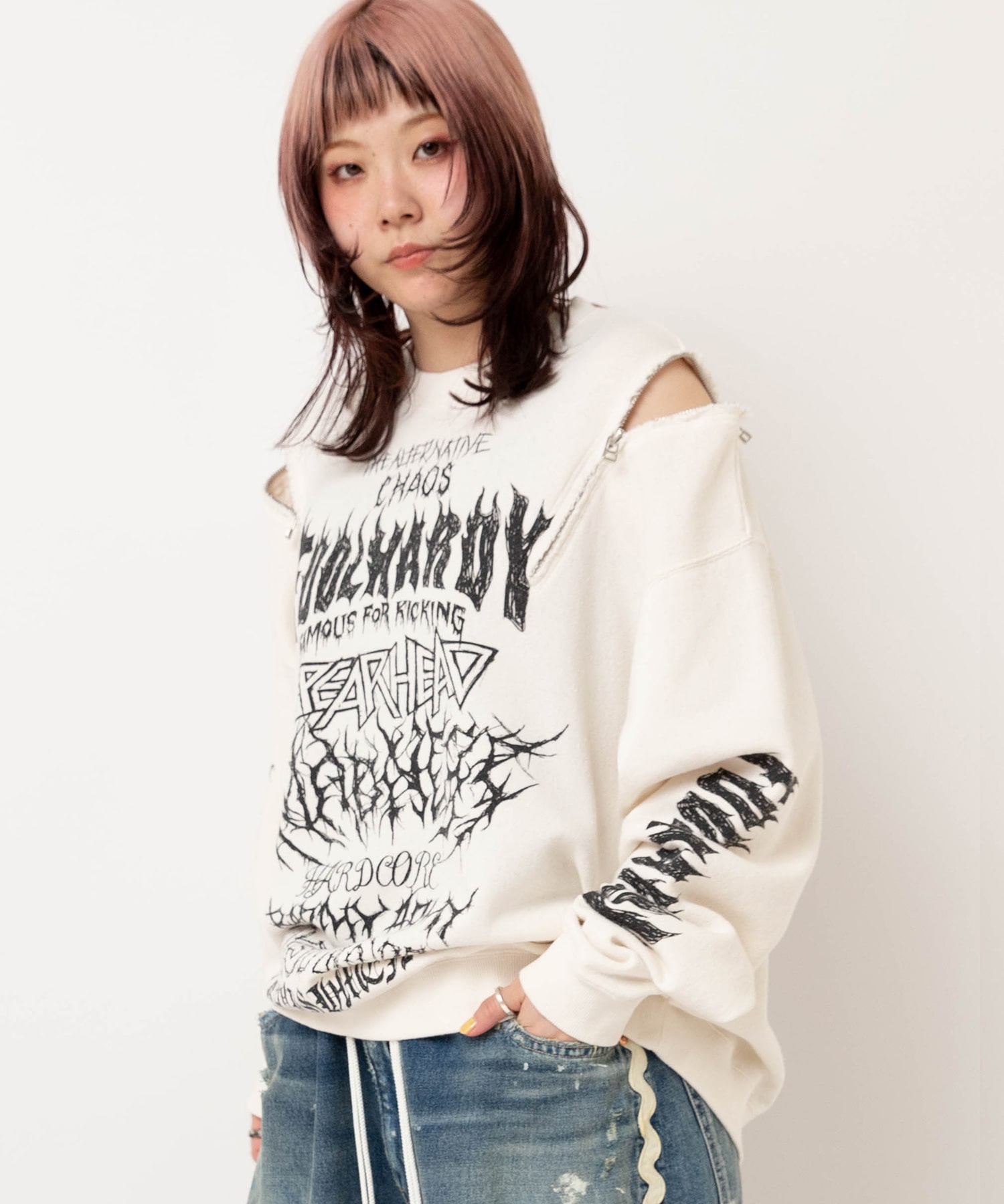 M2634 ショルダーZipトレーナー(M ヴィンテージホワイト): トップス