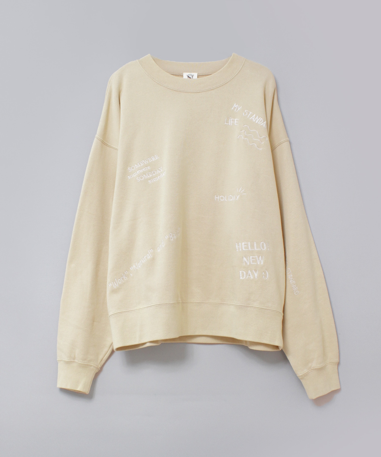 M2594 裏起毛パイル落書き刺繍スウェット(F ライトグレー): トップス