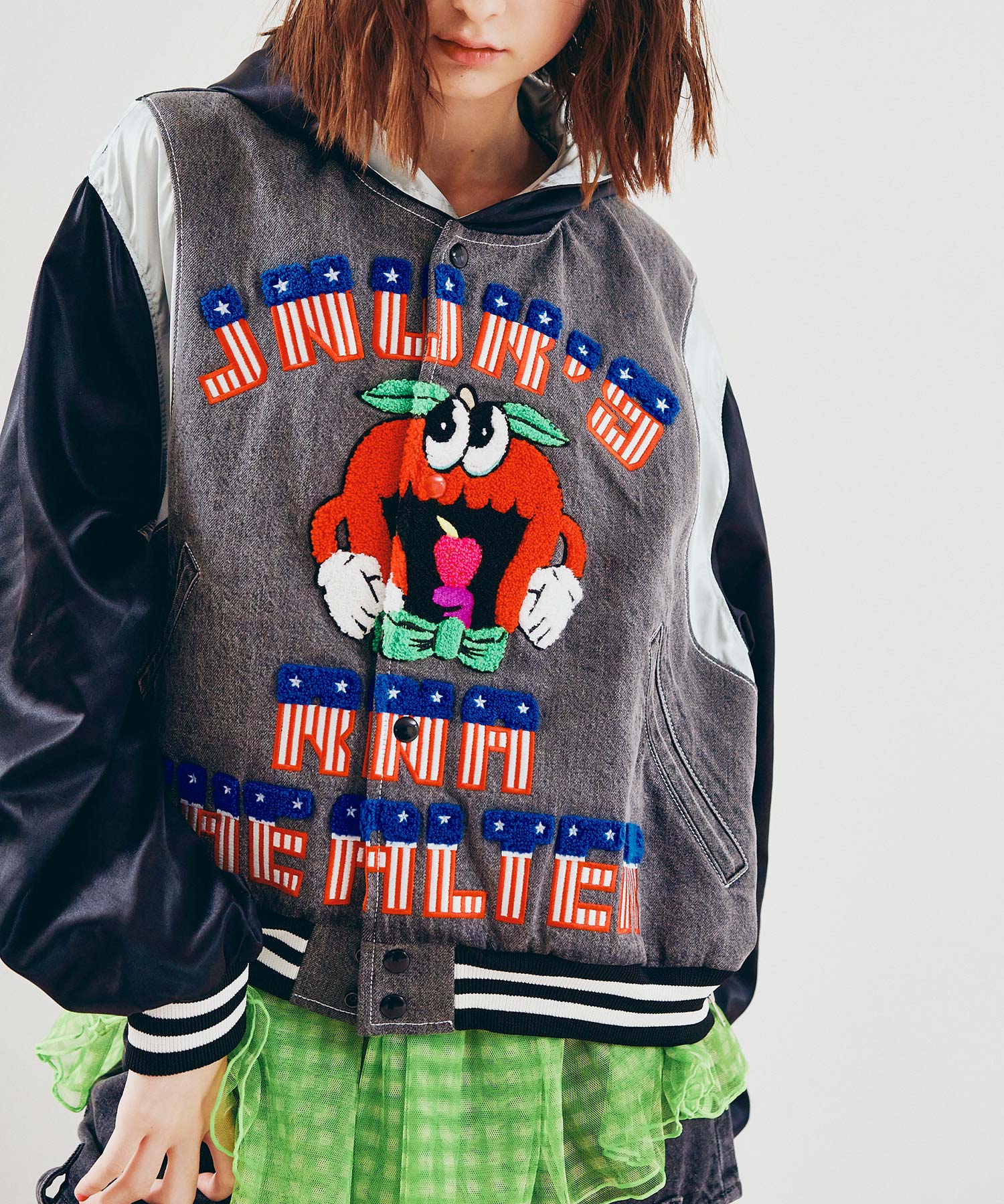 J2186 デニムコンビサテンスタジャン(M ブラック): アウター - RNA