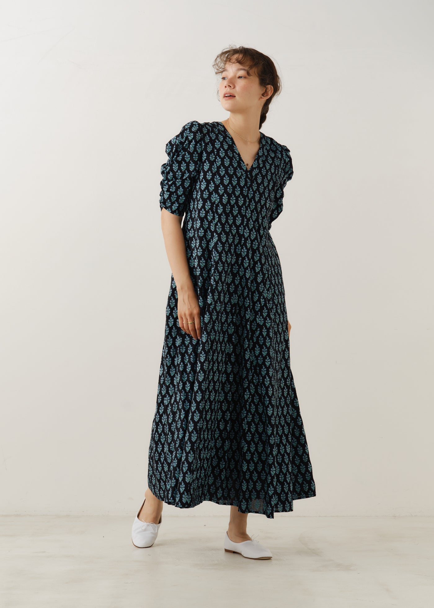 Cotton Voile Ethnic Print Gather Sleeve Dress | Pasand by ne