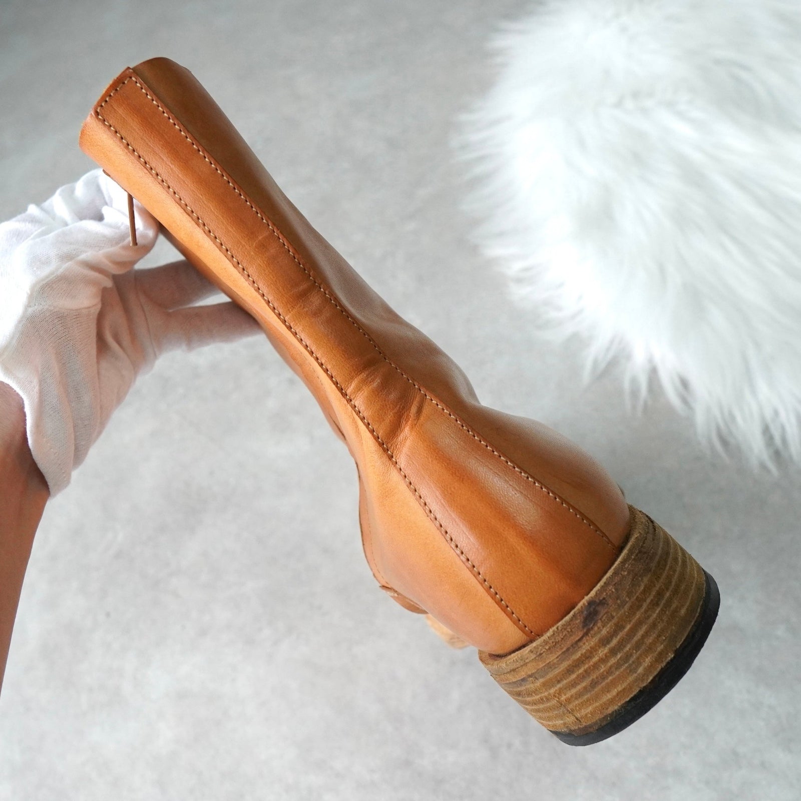 マルタン マルジェラ アーティザナル 10 スクエアトゥ ブーツ キャメル