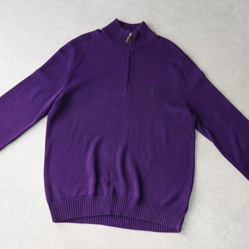 ポロ ラルフローレン ハーフジップ ニット ロゴ刺繍 パープル