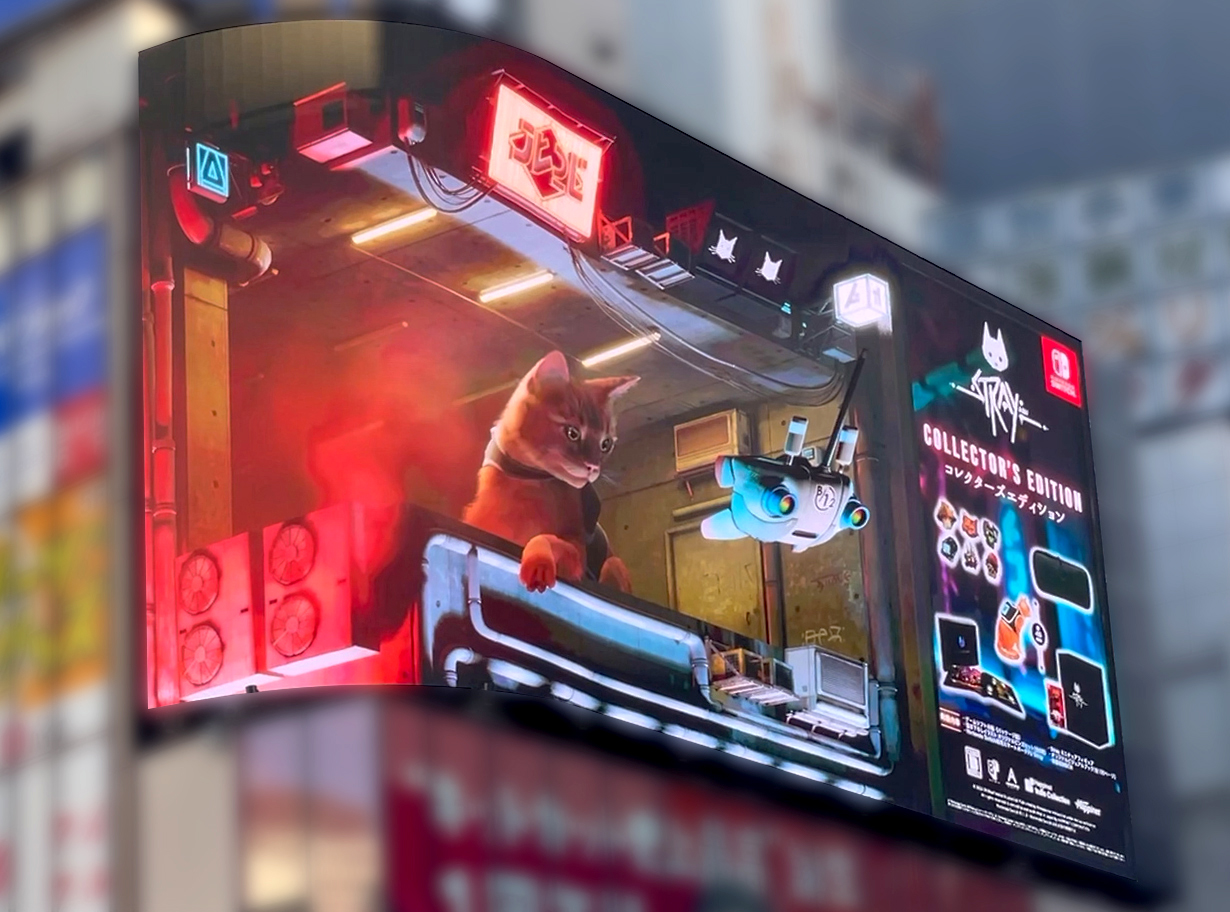 Stray』の巨大猫が新宿東口に出現。Switchパッケージ版の発売を記念して